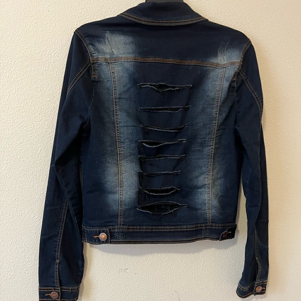 V.I.P Jeans Navy blue back cut Women Denim jacket size L - Picture 9 of 9